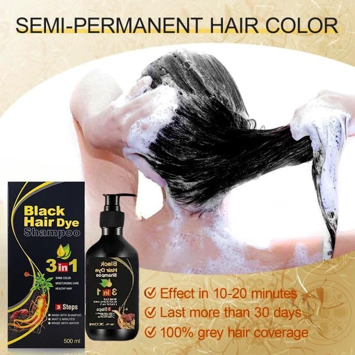 Herbal 3 in 1 Dye Instant Black Hair Shampoo(300Ml)